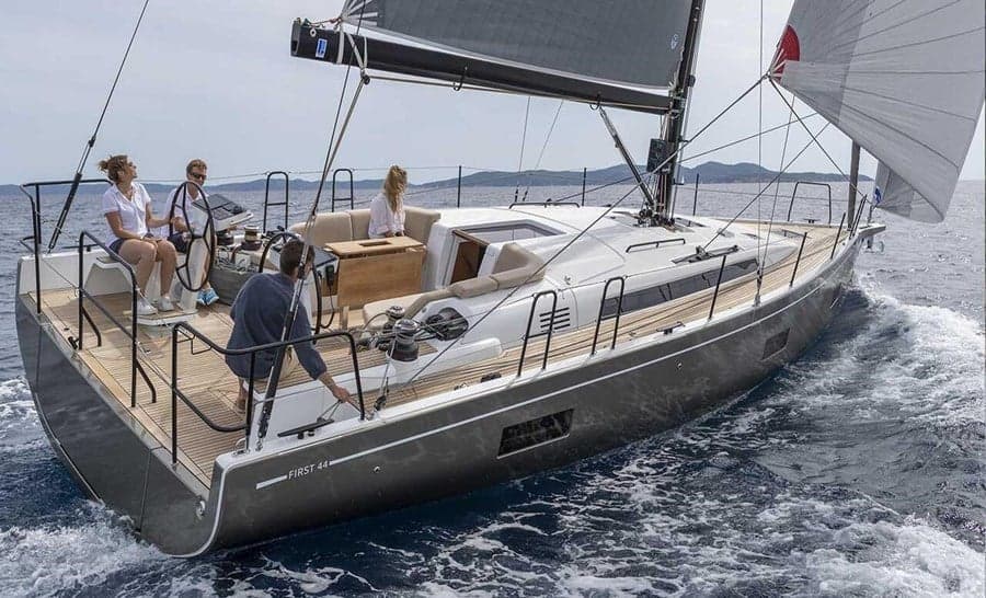 A sailing yacht under way, no crew aboard