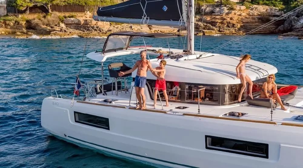 Crew enjoying a catamaran charter from Split, Croatia