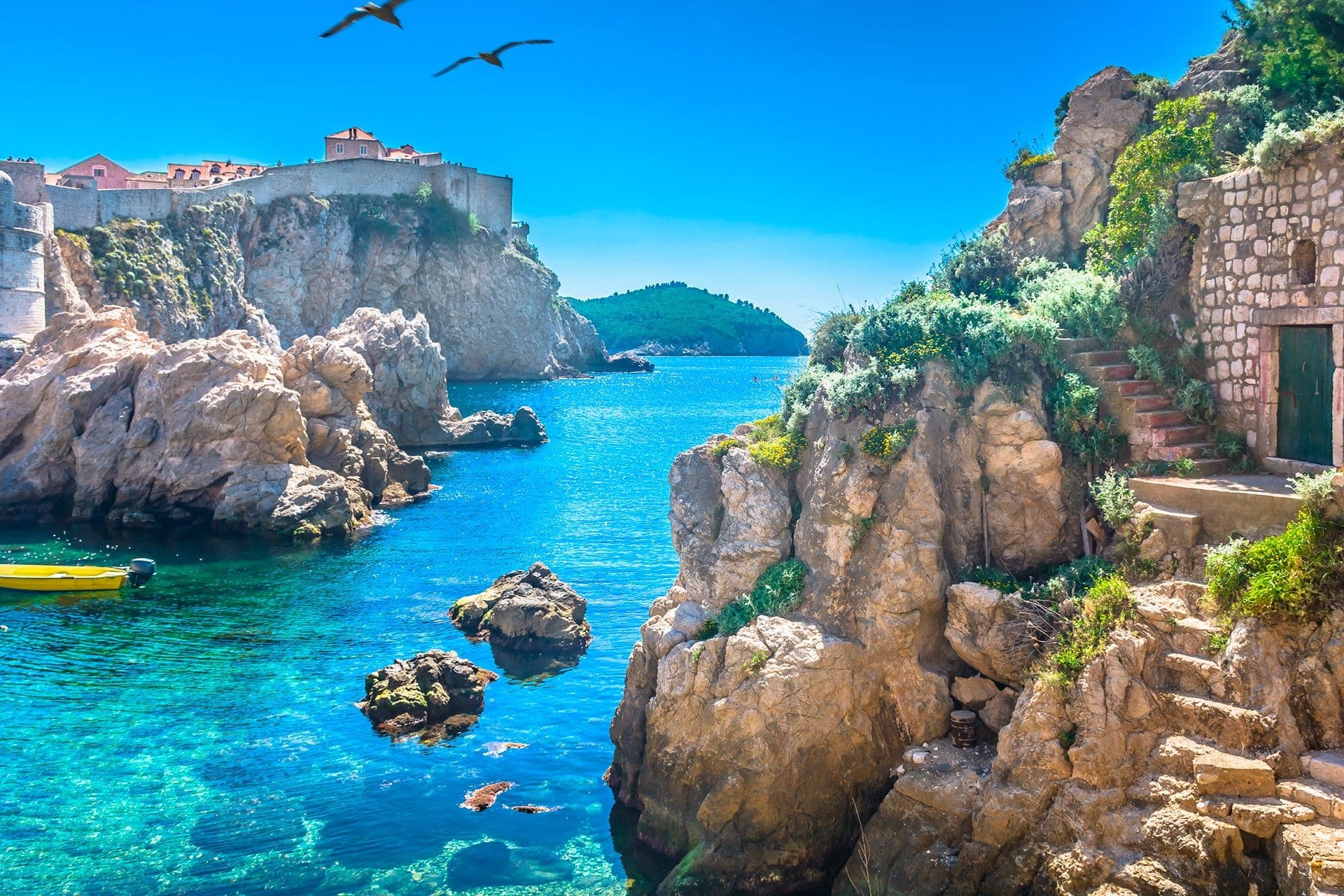 Walls of Dubrovnik old town seen from the sea