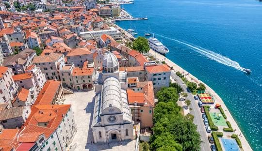 Šibenik old town and St James’s Cathedral from above